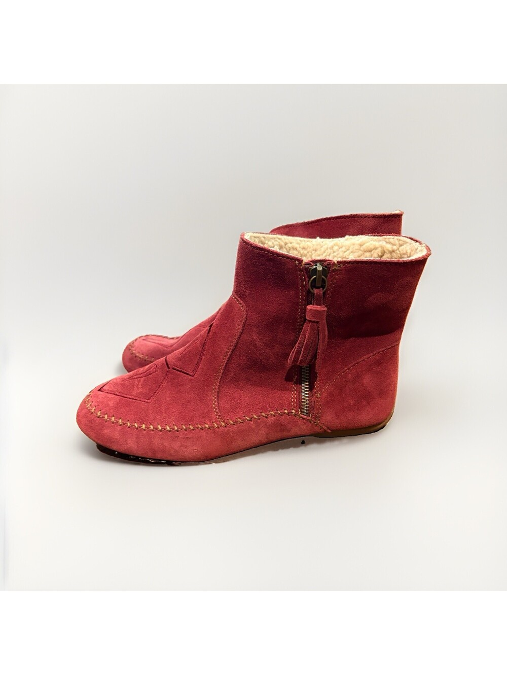 Sparta Burgundy Suede Mid Ankle Boots with Embroidered Detail Side Zip